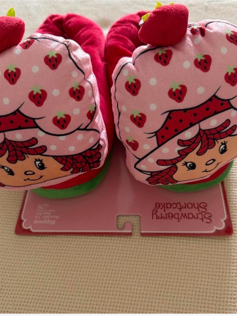 Strawberry Shortcake Plush Slippers - Pink & Red